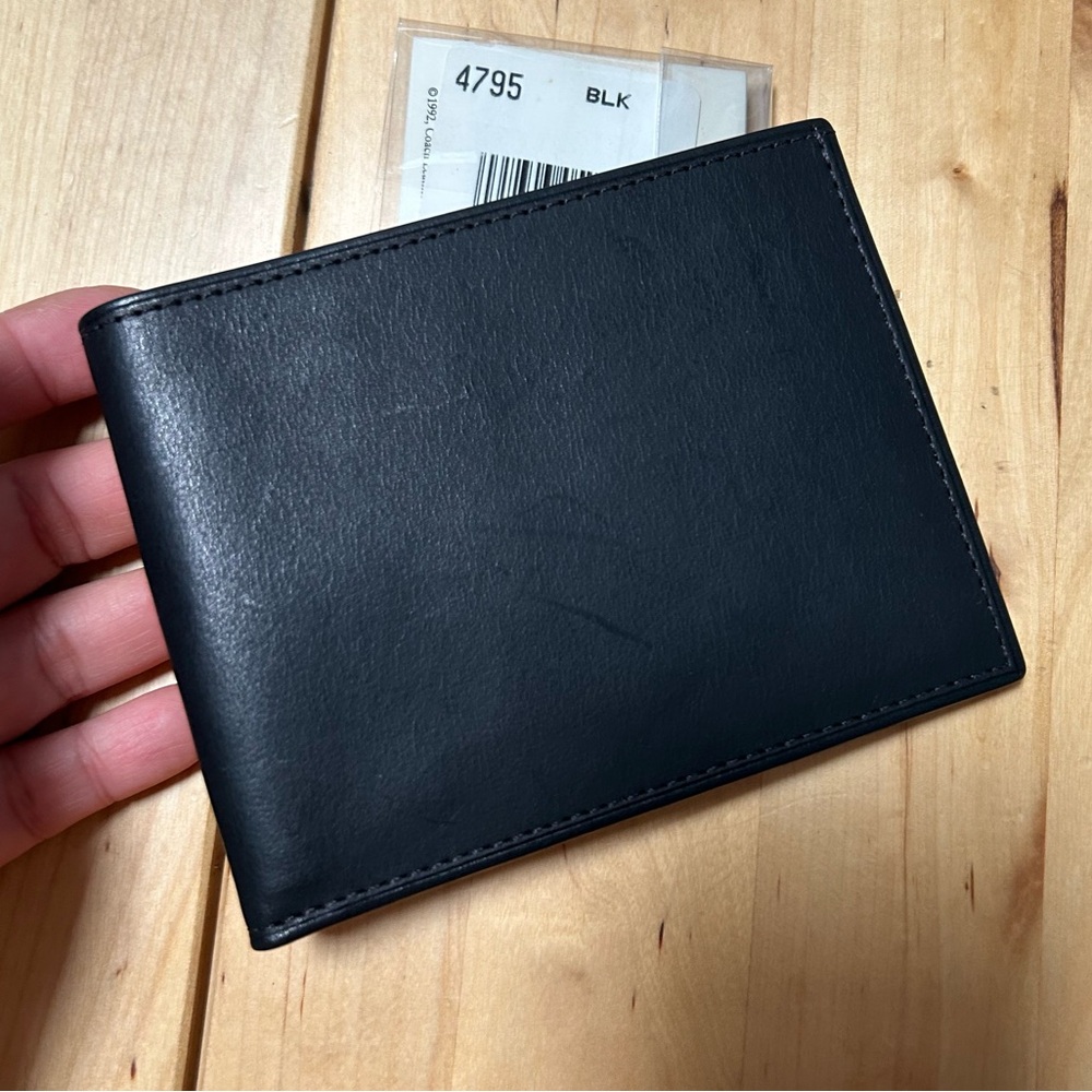 NWT Water Buffalo Vintage Coach Bifold Leather Wallet Black - Picture 4 of 10